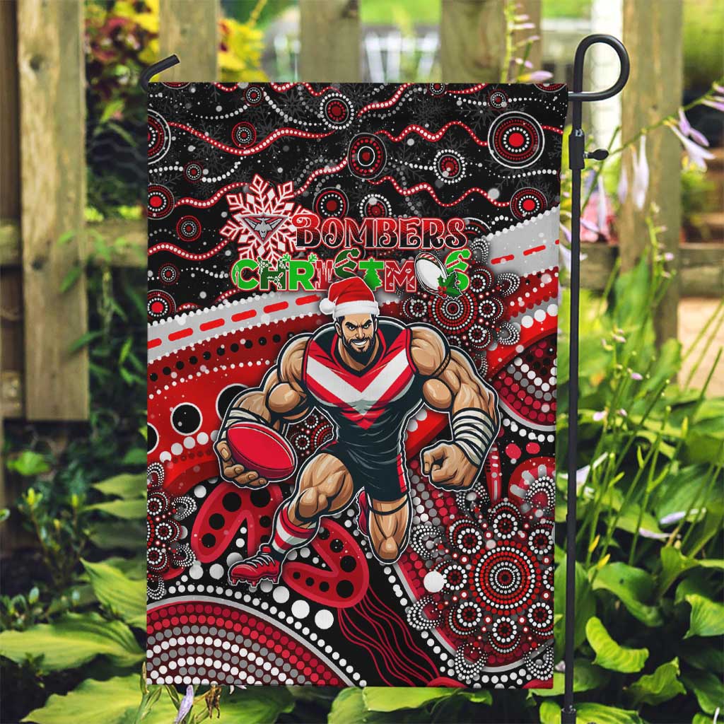 Merry Christmas AFL Bombers Garden Flag Aboriginal Santa Football Mascot - Vibe Hoodie Shop