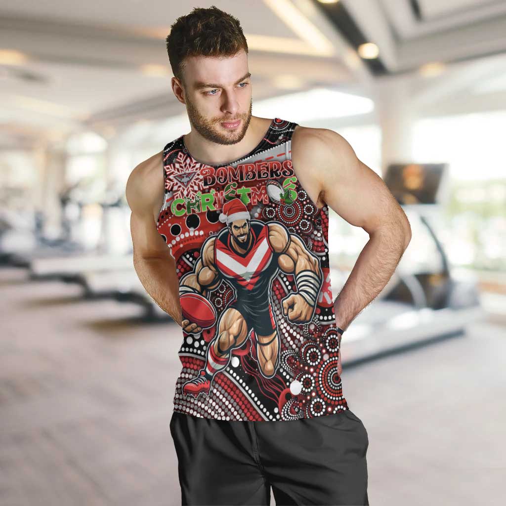 Merry Christmas AFL Bombers Men Tank Top Aboriginal Santa Football Mascot - Vibe Hoodie Shop