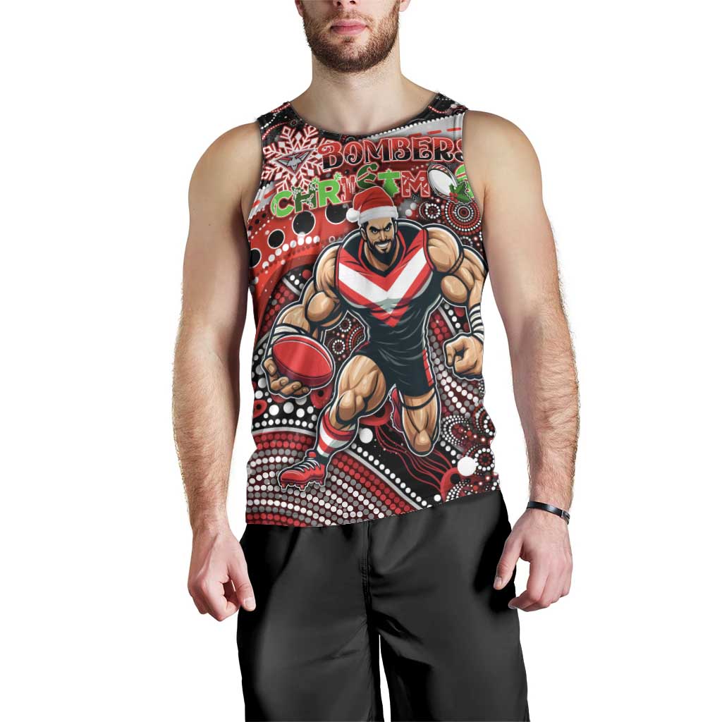 Merry Christmas AFL Bombers Men Tank Top Aboriginal Santa Football Mascot - Vibe Hoodie Shop