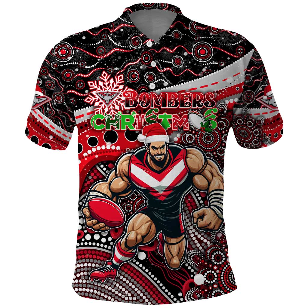 Merry Christmas AFL Bombers Polo Shirt Aboriginal Santa Football Mascot - Vibe Hoodie Shop