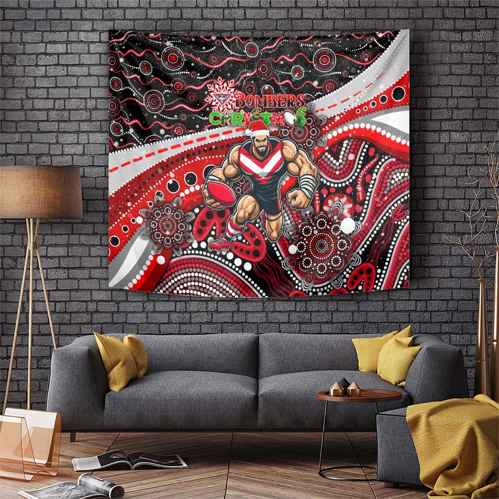 Merry Christmas AFL Bombers Tapestry Aboriginal Santa Football Mascot - Vibe Hoodie Shop