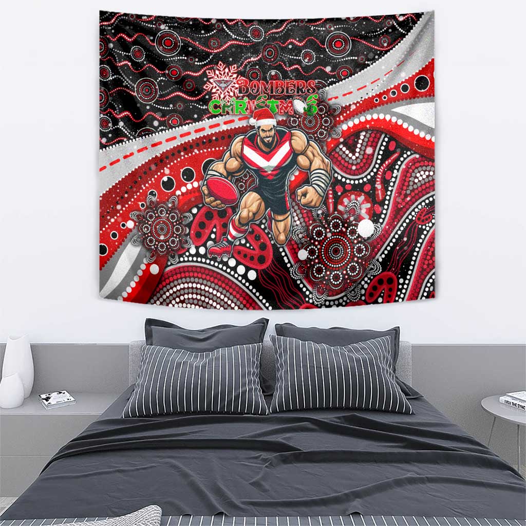 Merry Christmas AFL Bombers Tapestry Aboriginal Santa Football Mascot - Vibe Hoodie Shop