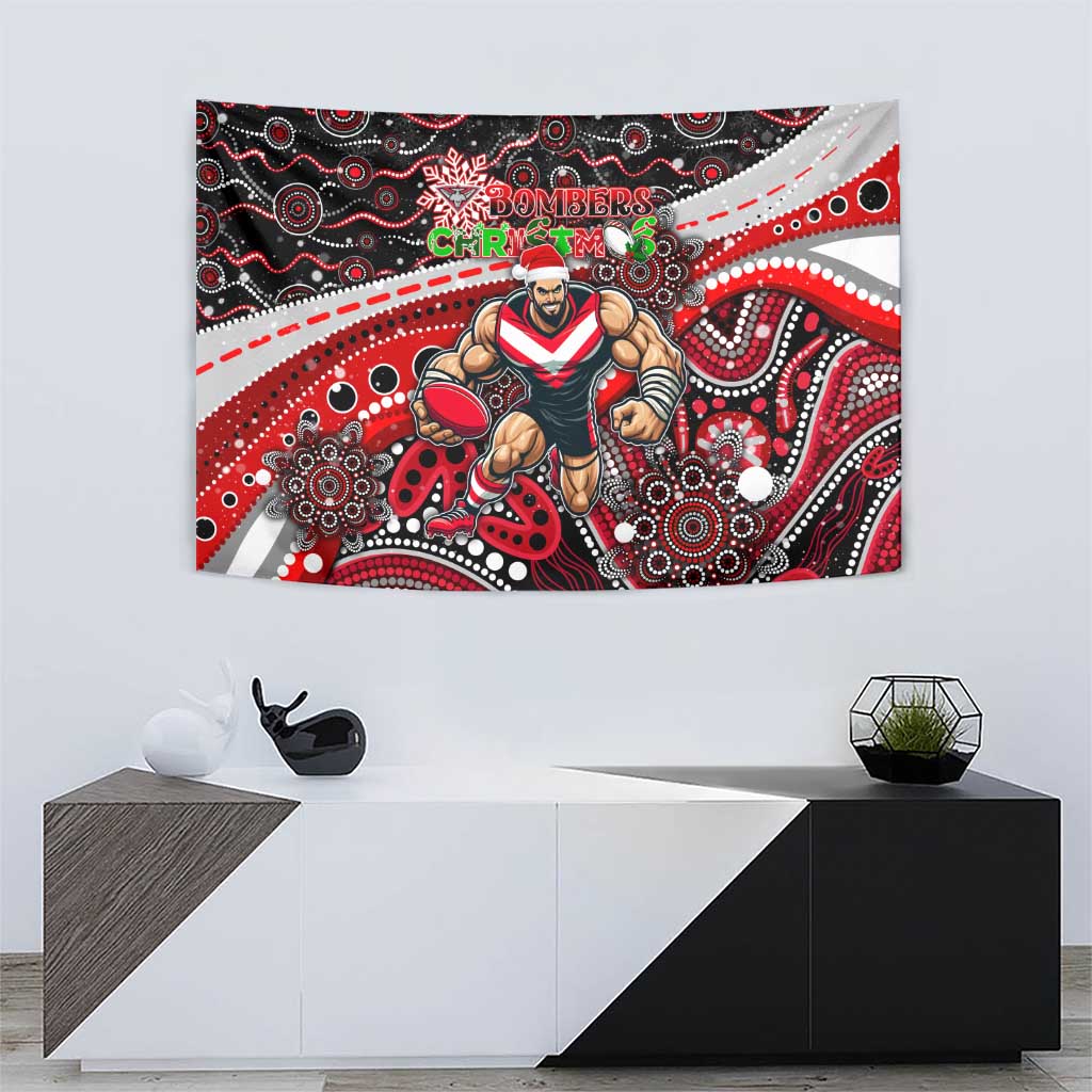 Merry Christmas AFL Bombers Tapestry Aboriginal Santa Football Mascot - Vibe Hoodie Shop