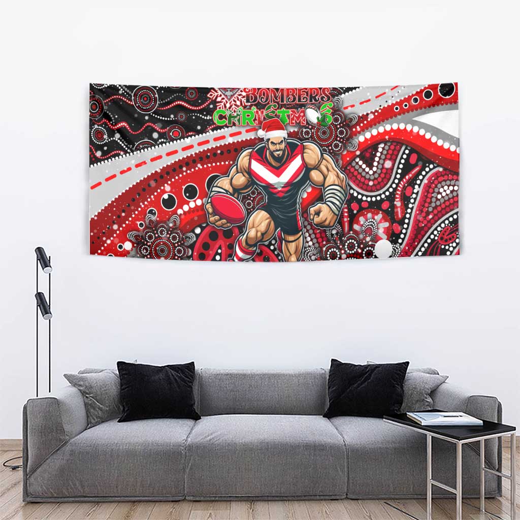 Merry Christmas AFL Bombers Tapestry Aboriginal Santa Football Mascot - Vibe Hoodie Shop