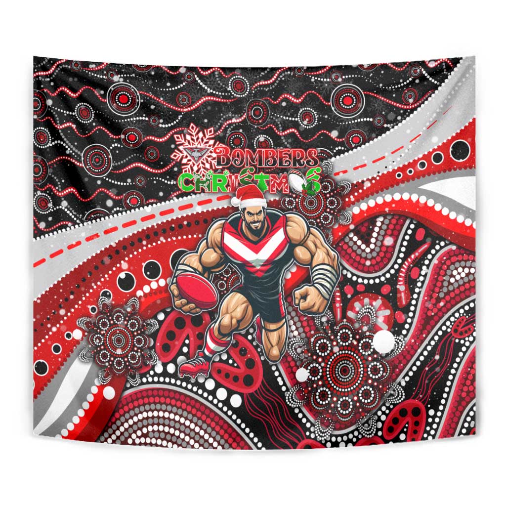 Merry Christmas AFL Bombers Tapestry Aboriginal Santa Football Mascot - Vibe Hoodie Shop