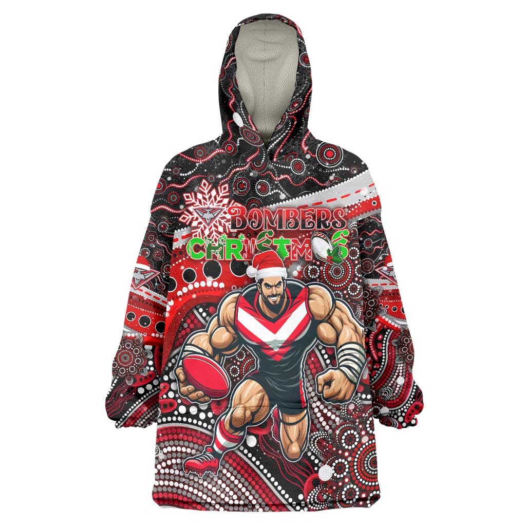 Merry Christmas AFL Bombers Wearable Blanket Hoodie Aboriginal Santa Football Mascot - Vibe Hoodie Shop