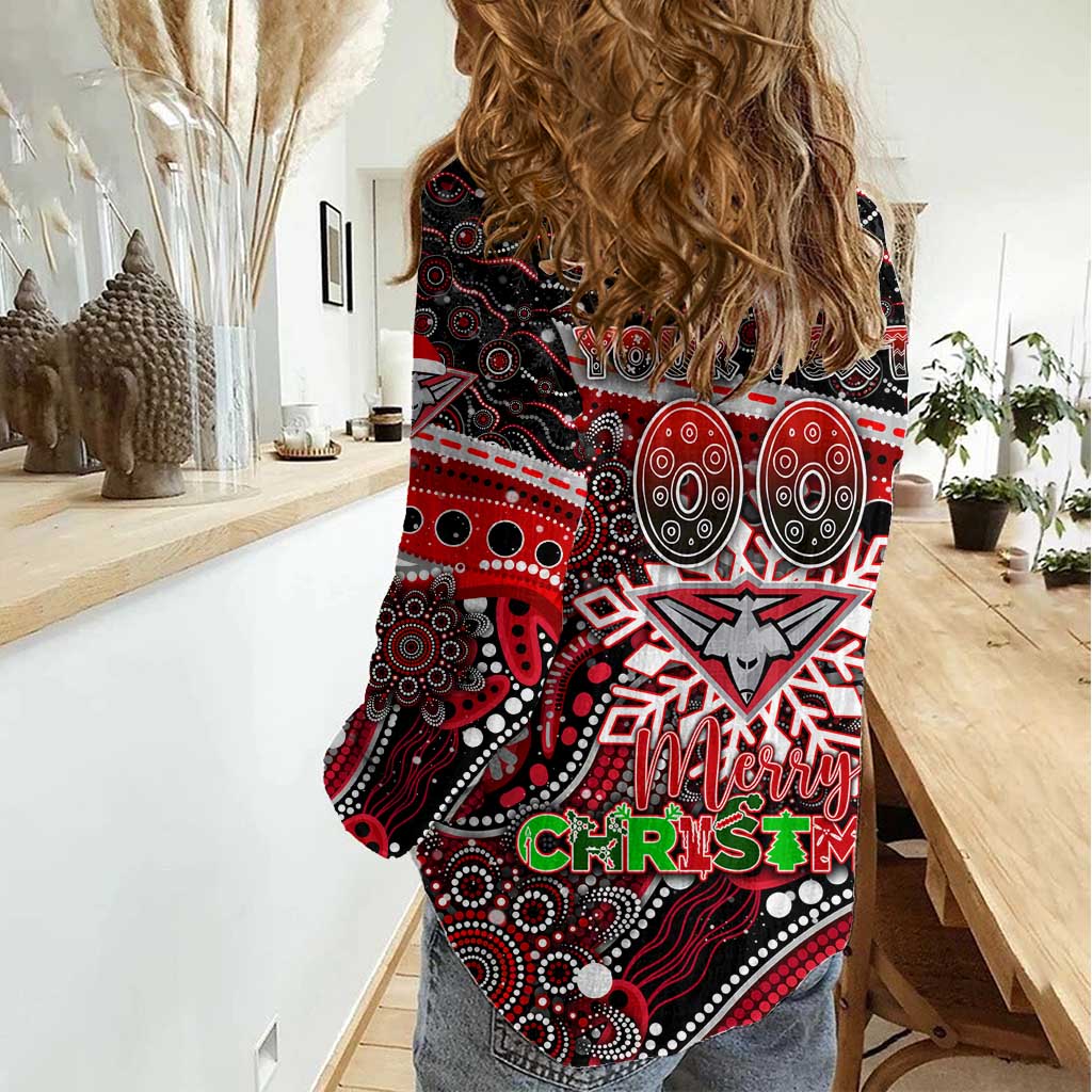 Merry Christmas AFL Bombers Women Casual Shirt Aboriginal Santa Football Mascot - Vibe Hoodie Shop