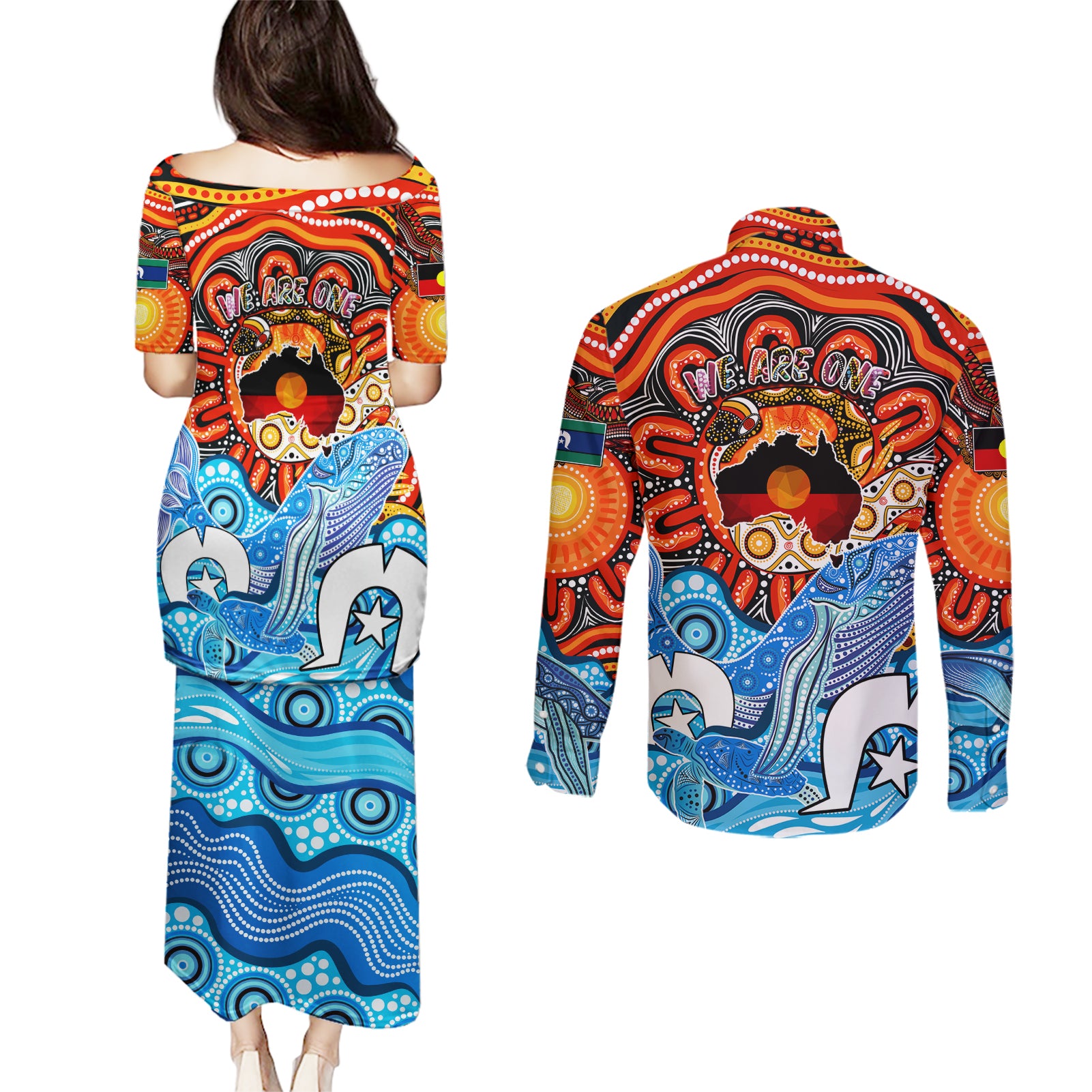 aboriginal-and-torres-strait-islands-couples-matching-puletasi-dress-and-long-sleeve-button-shirt-we-are-one