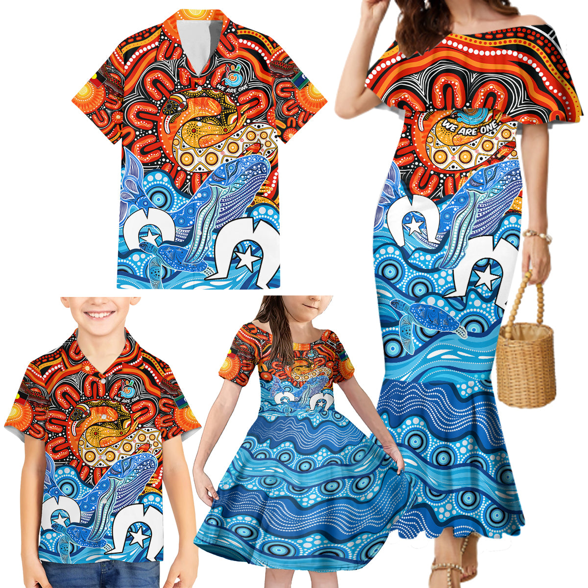 aboriginal-and-torres-strait-islands-family-matching-mermaid-dress-and-hawaiian-shirt-we-are-one