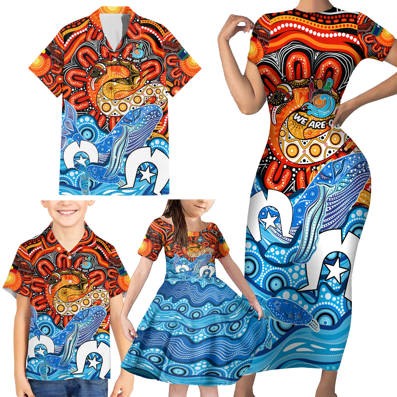 aboriginal-and-torres-strait-islands-family-matching-short-sleeve-bodycon-dress-and-hawaiian-shirt-we-are-one