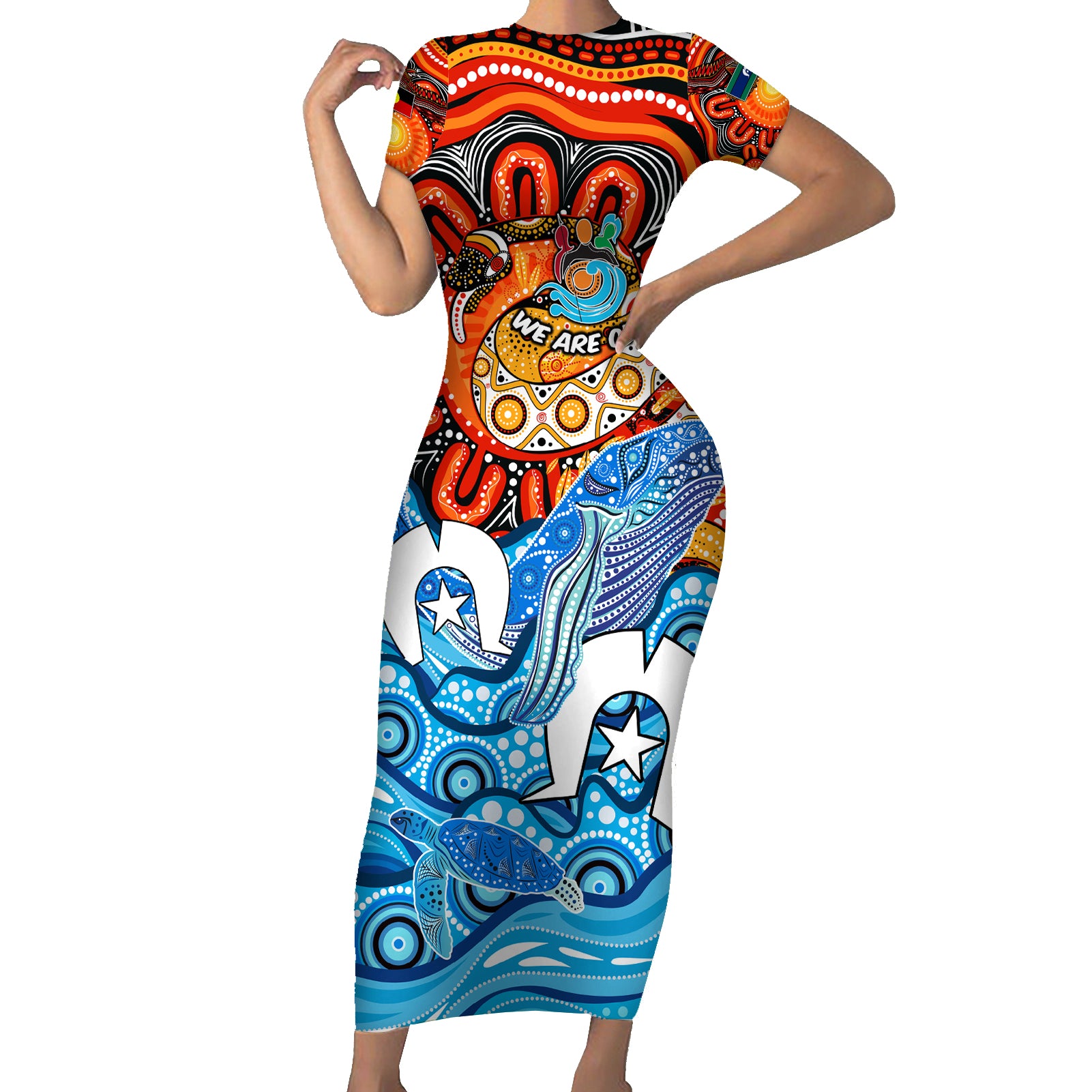 aboriginal-and-torres-strait-islands-family-matching-short-sleeve-bodycon-dress-and-hawaiian-shirt-we-are-one