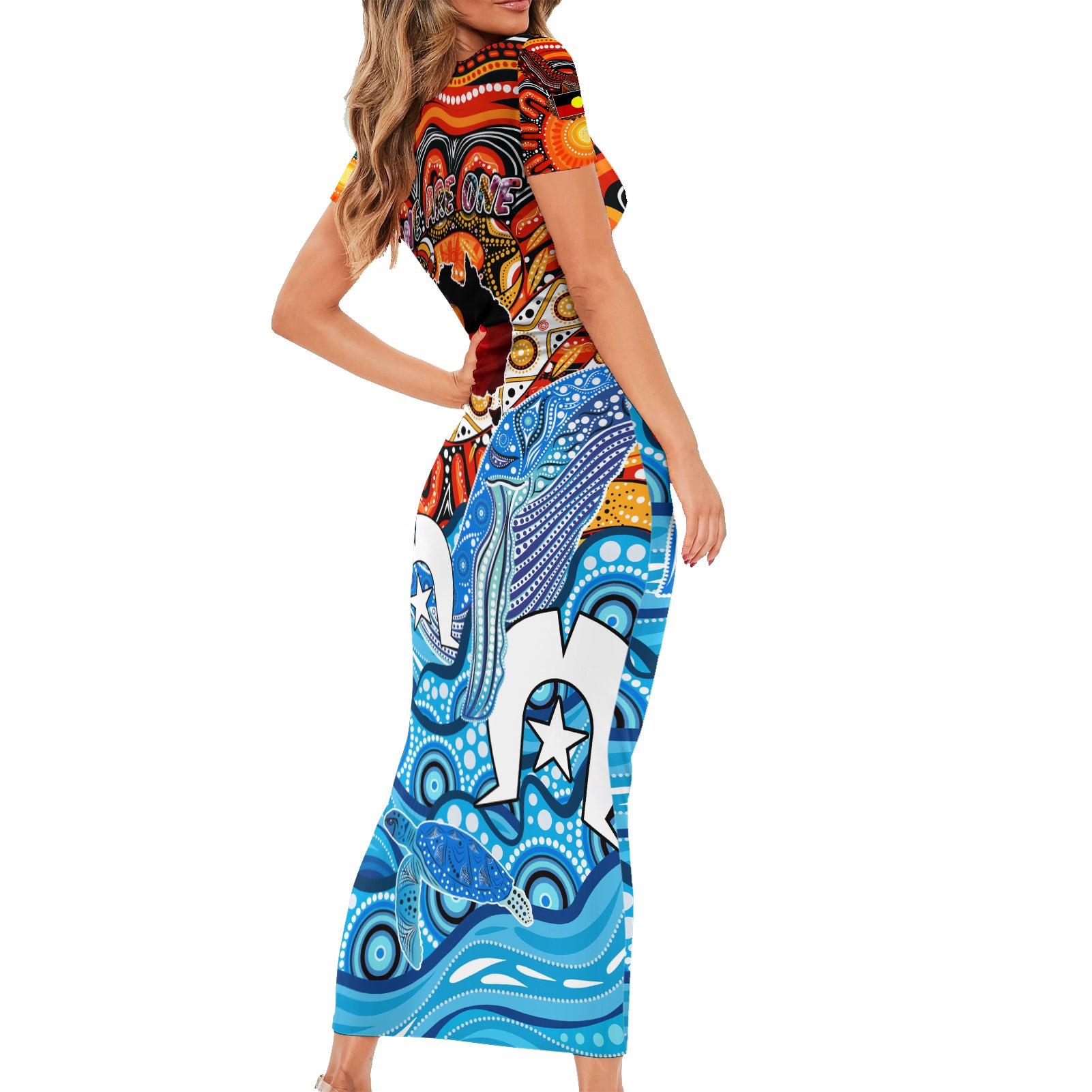 aboriginal-and-torres-strait-islands-family-matching-short-sleeve-bodycon-dress-and-hawaiian-shirt-we-are-one