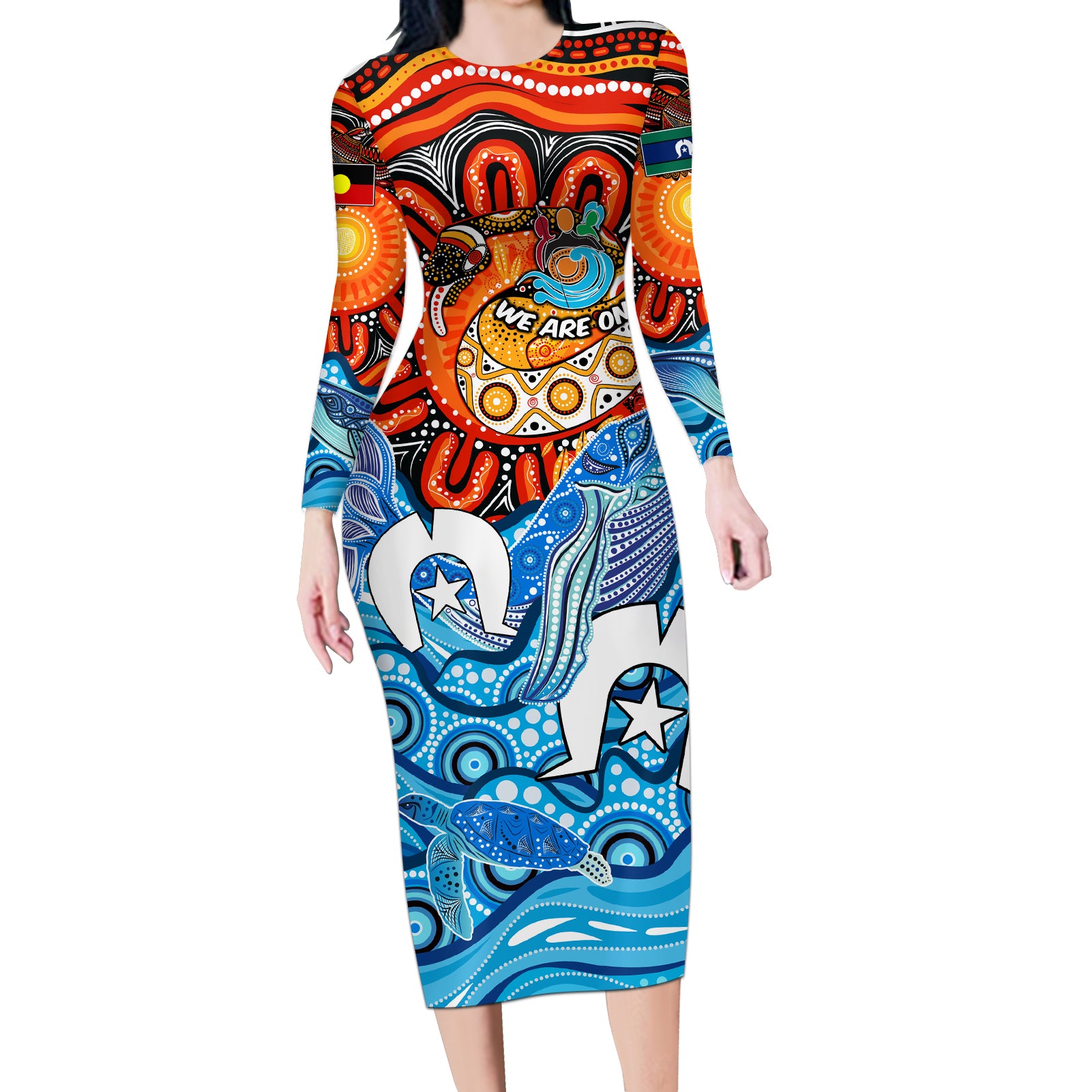 aboriginal-and-torres-strait-islands-long-sleeve-bodycon-dress-we-are-one