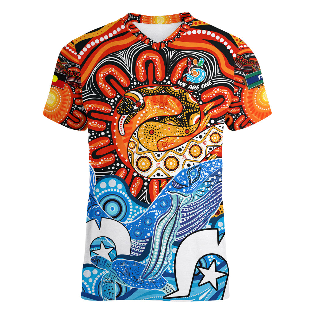 Aboriginal And Torres Strait Islands Women V Neck T Shirt We Are One - Vibe Hoodie Shop
