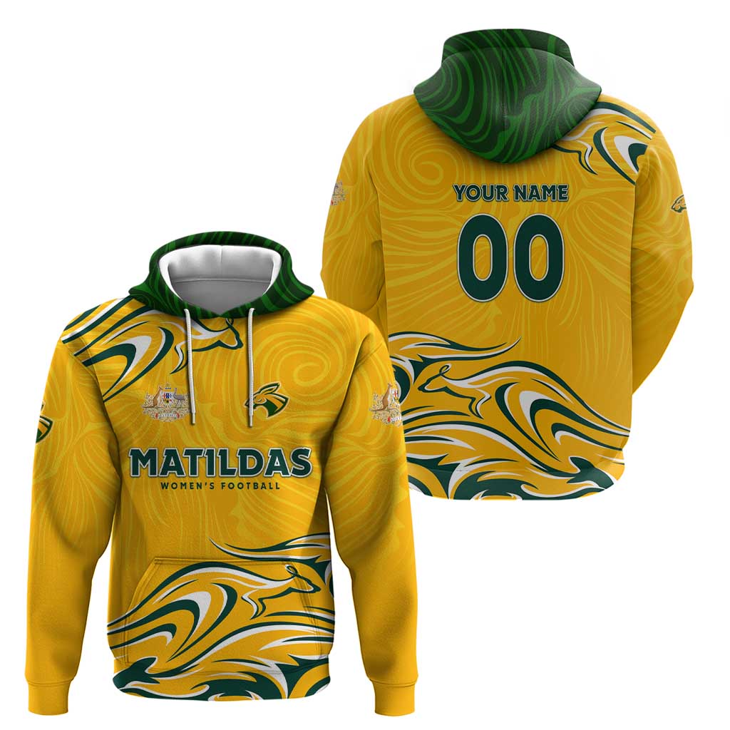 Personalised Australia Soccer Matildas Hoodie Kangaroo Tornado Yellow DT02