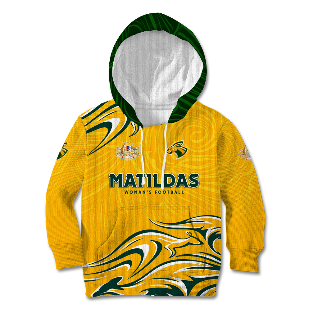 Personalised Australia Soccer Matildas Kid Hoodie Kangaroo Tornado Yellow - Vibe Hoodie Shop