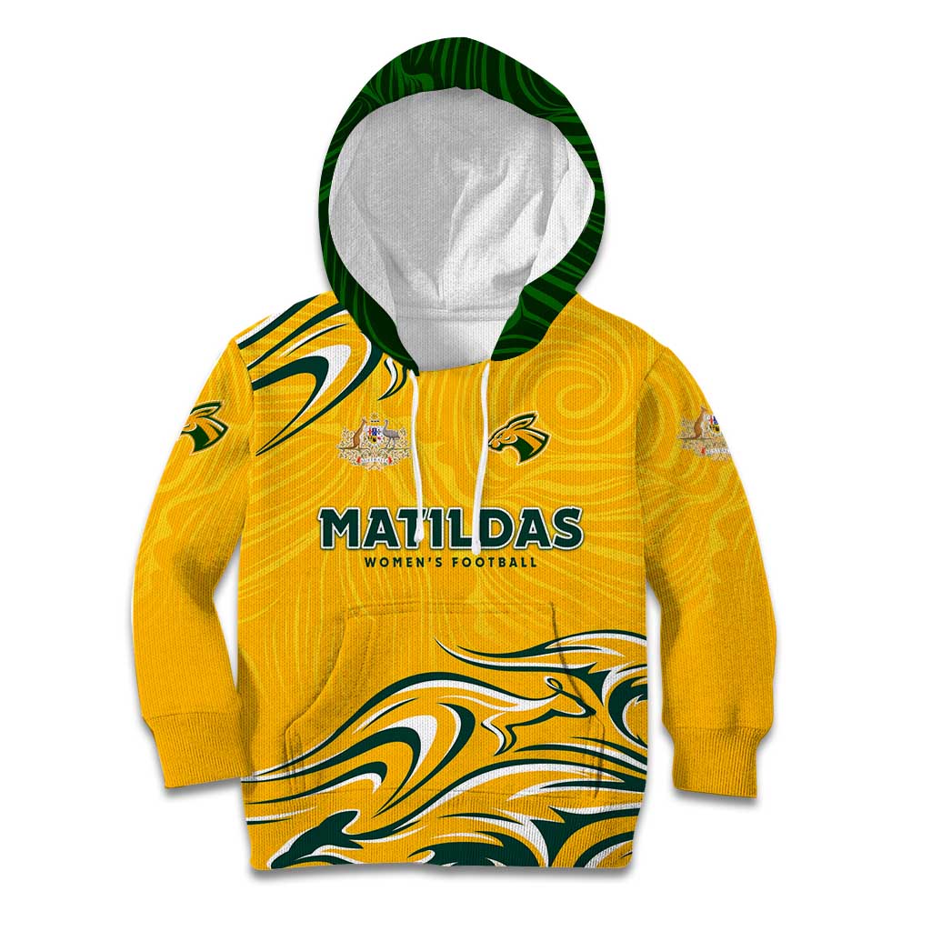 Personalised Australia Soccer Matildas Kid Hoodie Kangaroo Tornado Yellow DT02
