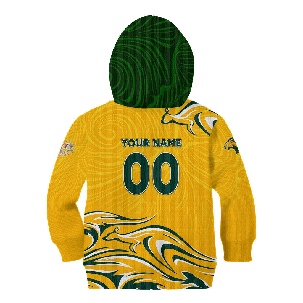 Personalised Australia Soccer Matildas Kid Hoodie Kangaroo Tornado Yellow - Vibe Hoodie Shop