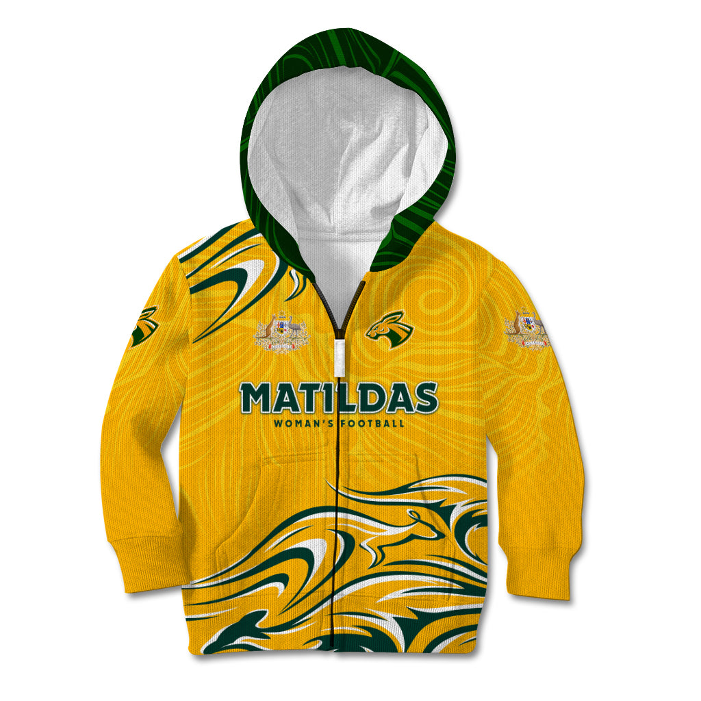 Personalised Australia Soccer Matildas Kid Hoodie Kangaroo Tornado Yellow - Vibe Hoodie Shop