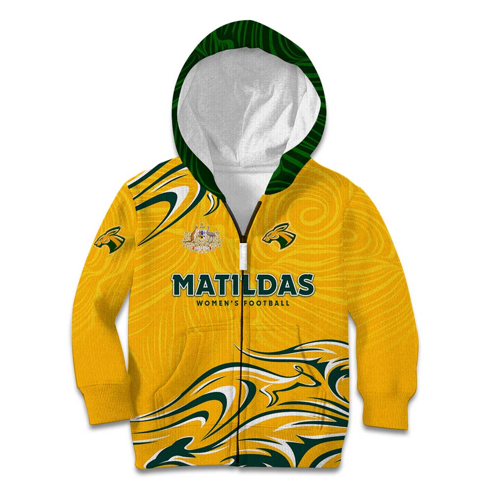 Personalised Australia Soccer Matildas Kid Hoodie Kangaroo Tornado Yellow DT02