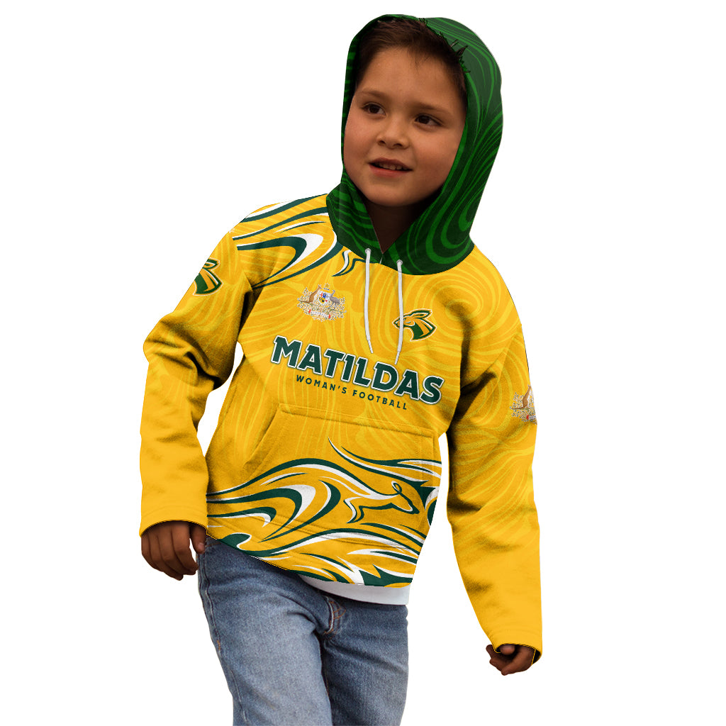 Personalised Australia Soccer Matildas Kid Hoodie Kangaroo Tornado Yellow - Vibe Hoodie Shop