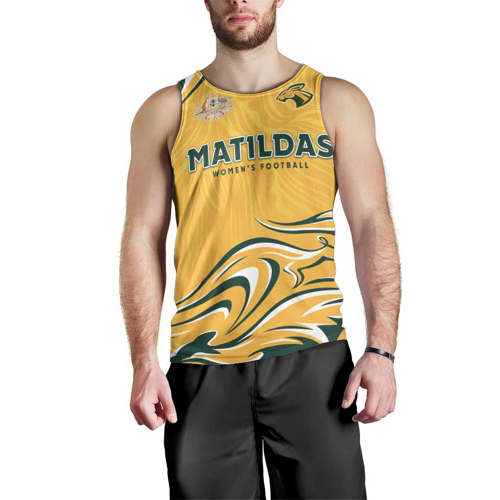 Personalised Australia Soccer Matildas Men Tank Top Kangaroo Tornado Yellow DT02