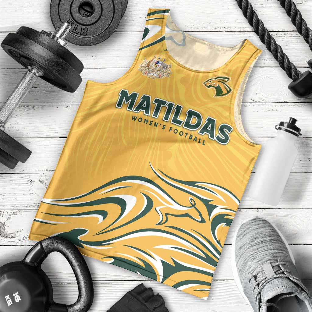 Personalised Australia Soccer Matildas Men Tank Top Kangaroo Tornado Yellow DT02