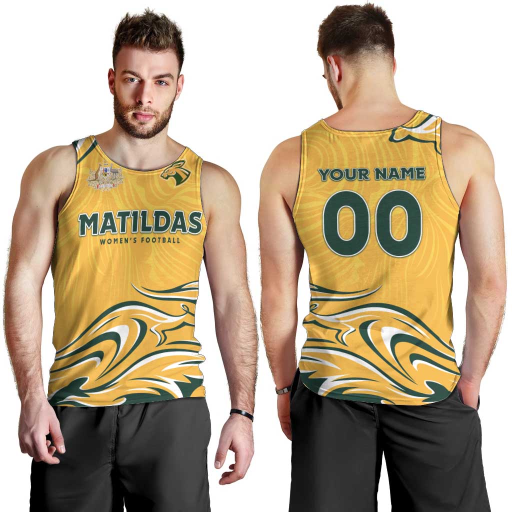 Personalised Australia Soccer Matildas Men Tank Top Kangaroo Tornado Yellow DT02