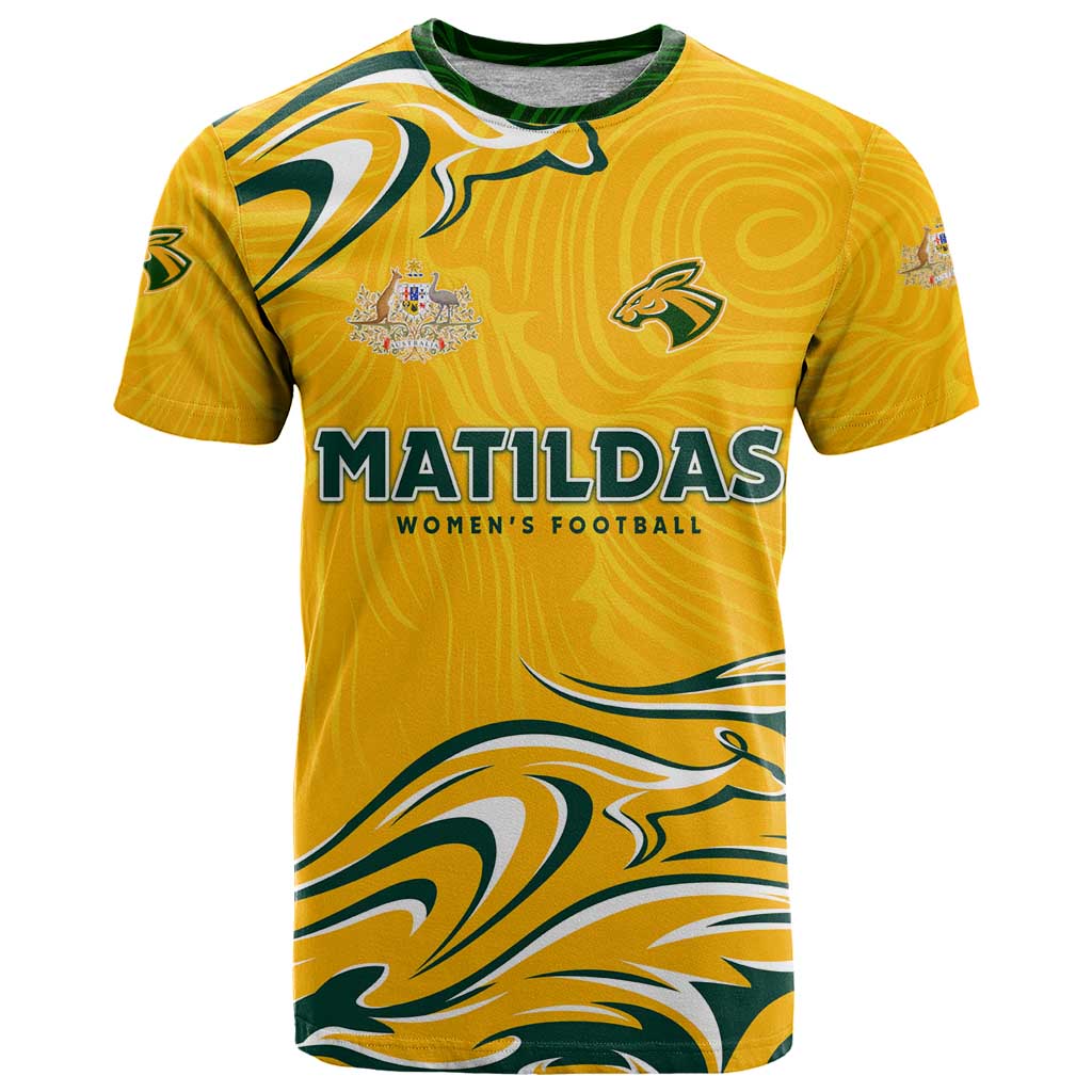 Personalised Australia Soccer Matildas T Shirt Kangaroo Tornado Yellow DT02