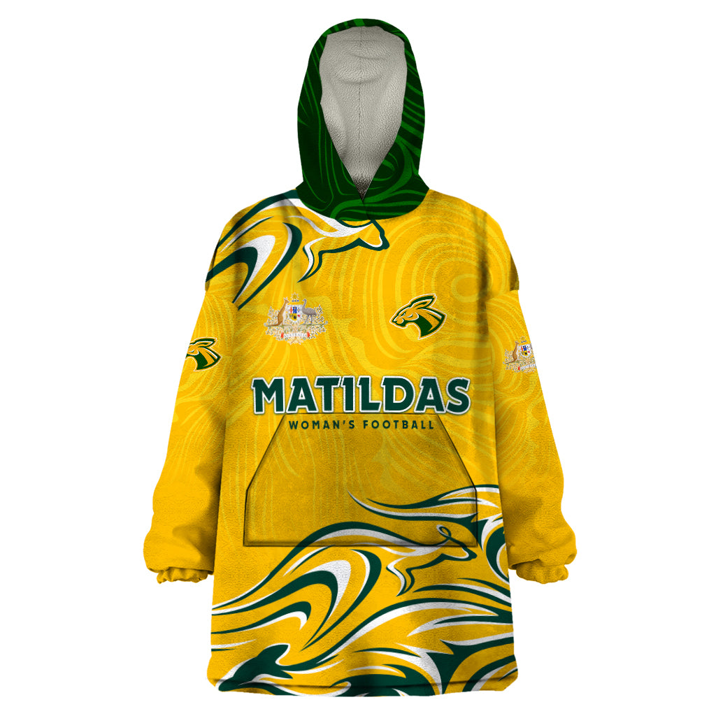 Personalised Australia Soccer Matildas Wearable Blanket Hoodie Kangaroo Tornado Yellow - Vibe Hoodie Shop