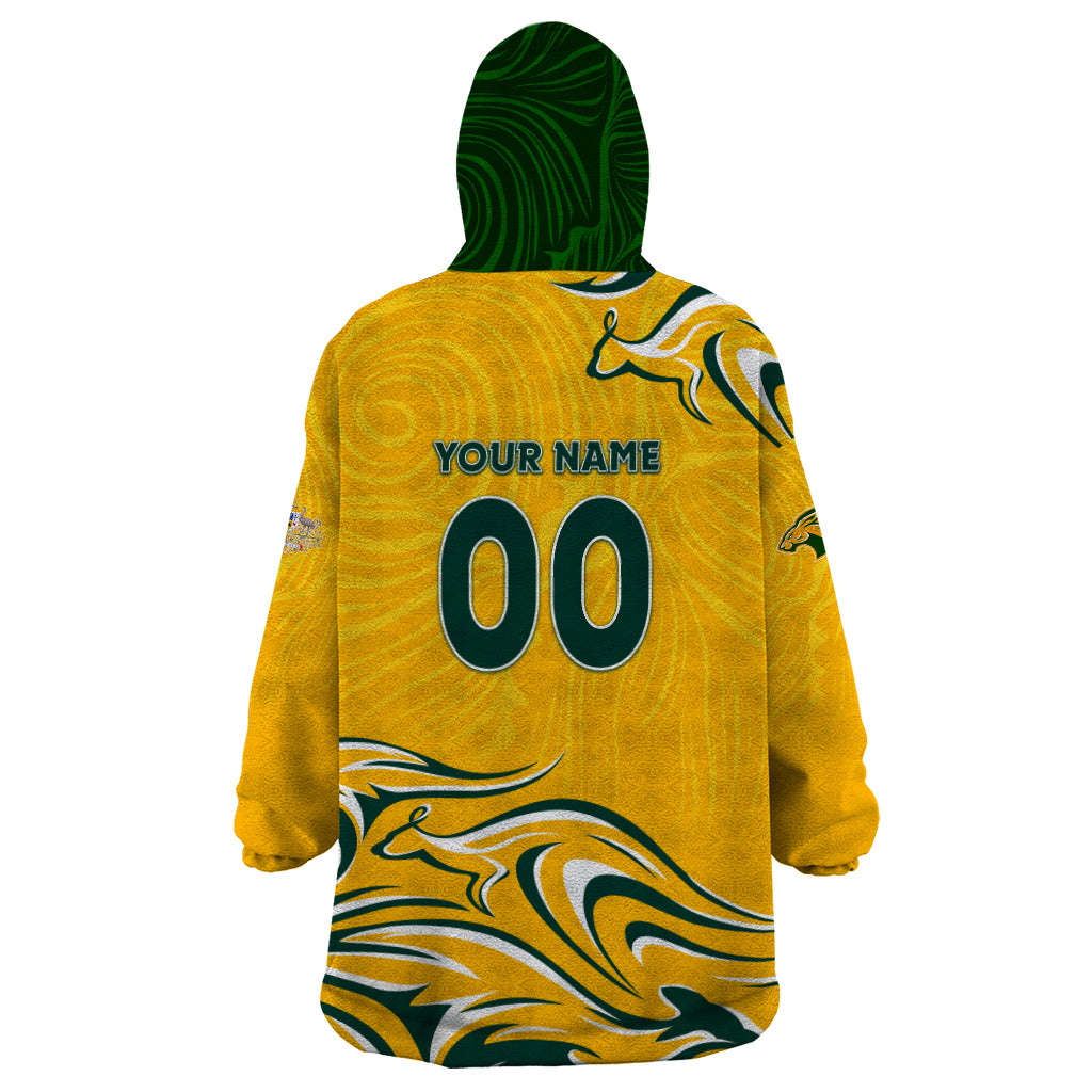 Personalised Australia Soccer Matildas Wearable Blanket Hoodie Kangaroo Tornado Yellow - Vibe Hoodie Shop