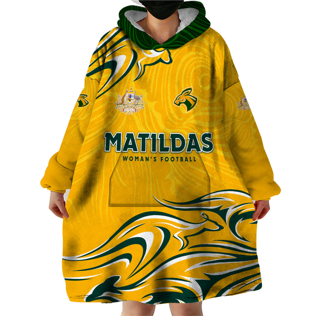 Personalised Australia Soccer Matildas Wearable Blanket Hoodie Kangaroo Tornado Yellow - Vibe Hoodie Shop