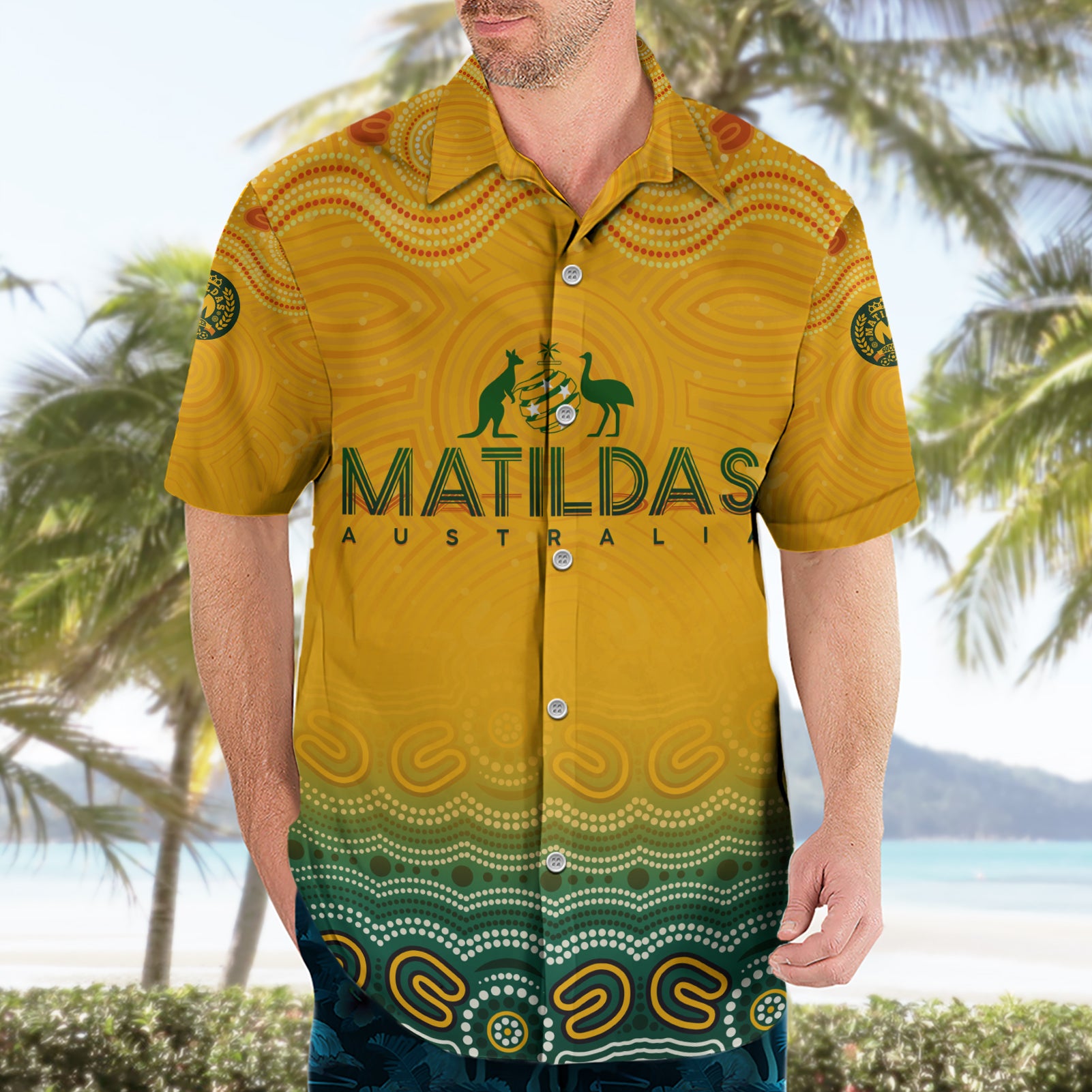 Personalised Australia Matildas Hawaiian Shirt Tillies Aboriginal Simple Yellow - Vibe Hoodie Shop