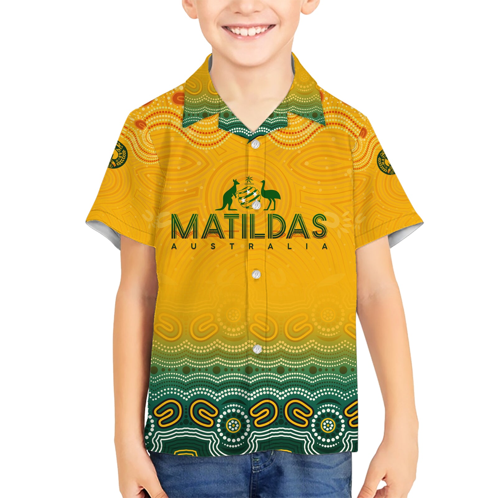 Personalised Australia Matildas Hawaiian Shirt Tillies Aboriginal Simple Yellow - Vibe Hoodie Shop