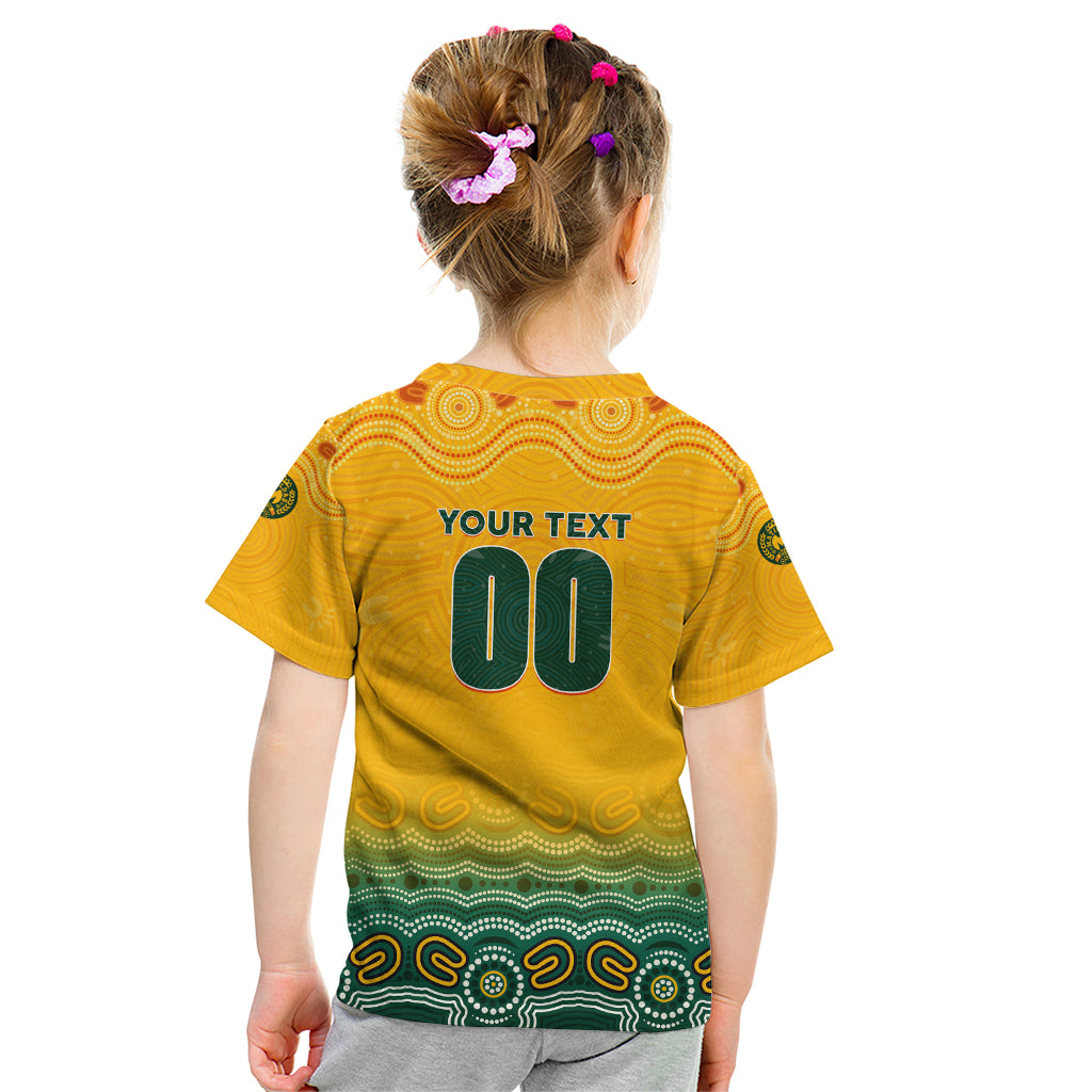 Personalised Australia Matildas Kid T Shirt Tillies Aboriginal Simple Yellow - Vibe Hoodie Shop