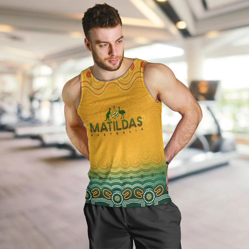 Personalised Australia Matildas Men Tank Top Tillies Aboriginal Simple Yellow - Vibe Hoodie Shop