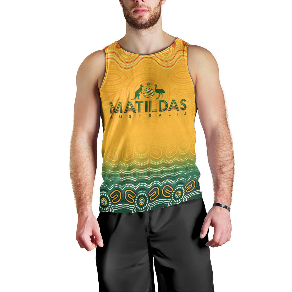 Personalised Australia Matildas Men Tank Top Tillies Aboriginal Simple Yellow - Vibe Hoodie Shop