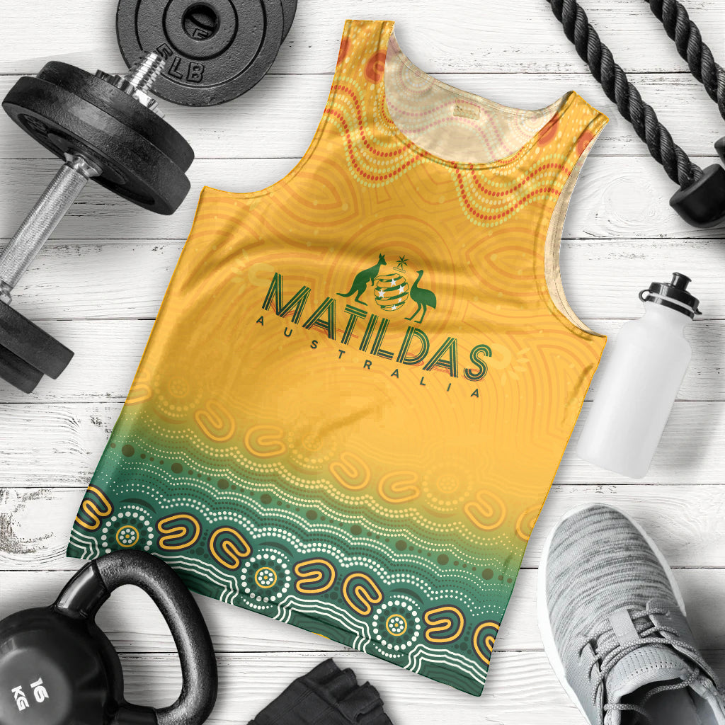 Personalised Australia Matildas Men Tank Top Tillies Aboriginal Simple Yellow - Vibe Hoodie Shop