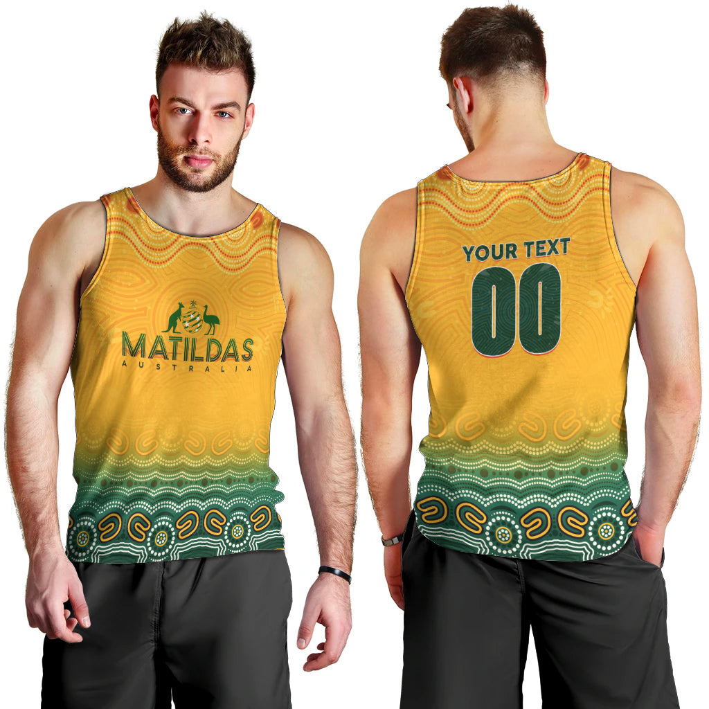 Personalised Australia Matildas Men Tank Top Tillies Aboriginal Simple Yellow - Vibe Hoodie Shop
