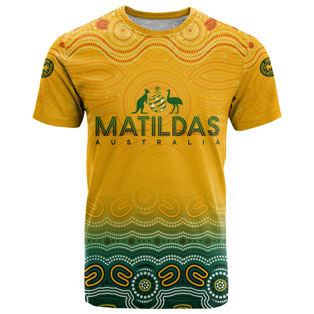 Personalised Australia Matildas T Shirt Tillies Aboriginal Simple Yellow - Vibe Hoodie Shop