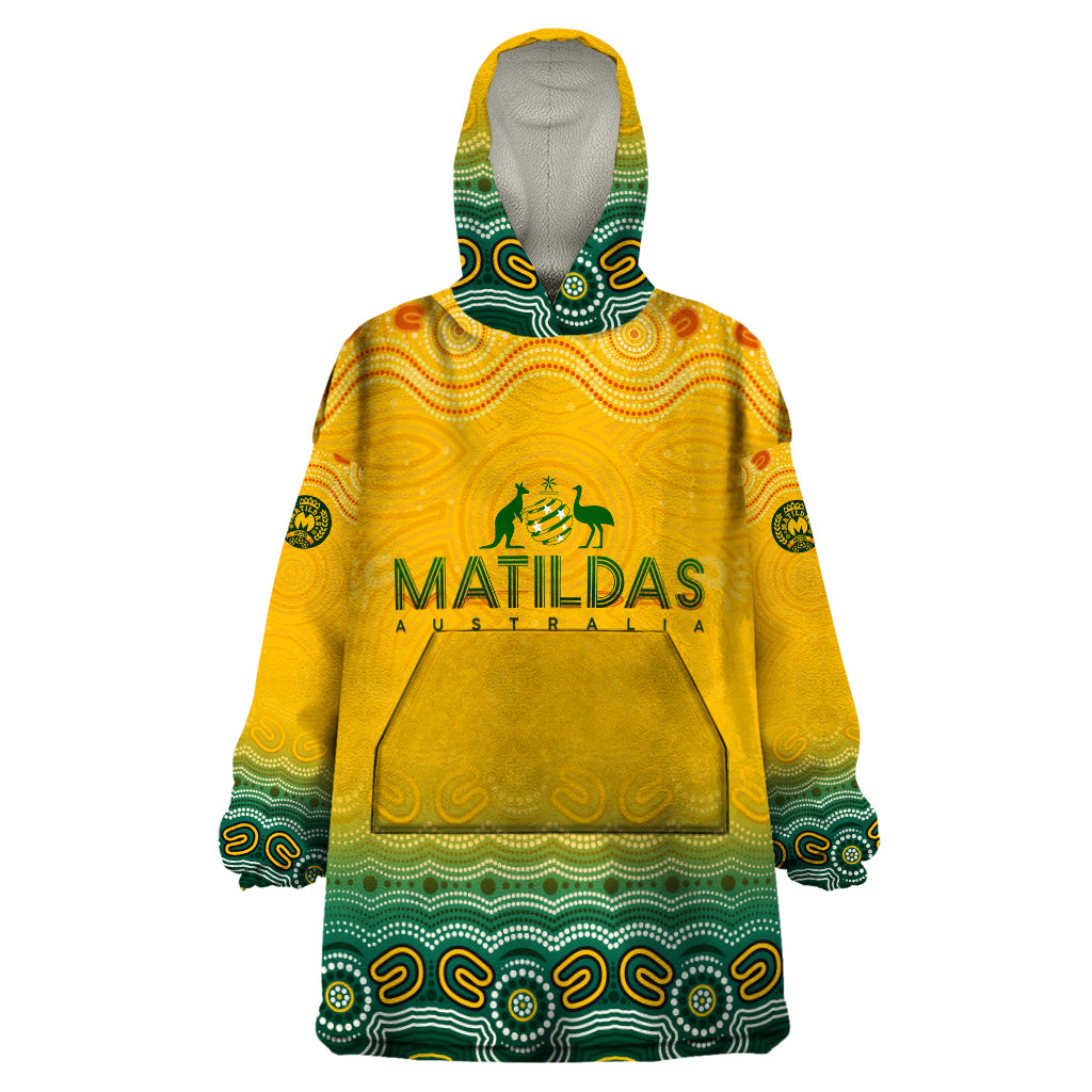 Personalised Australia Matildas Wearable Blanket Hoodie Tillies Aboriginal Simple Yellow - Vibe Hoodie Shop