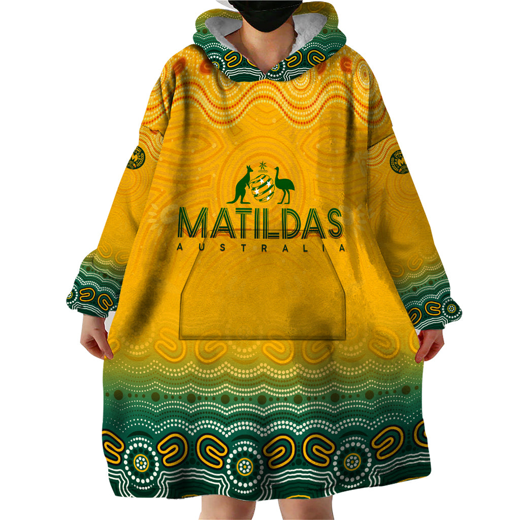 Personalised Australia Matildas Wearable Blanket Hoodie Tillies Aboriginal Simple Yellow - Vibe Hoodie Shop