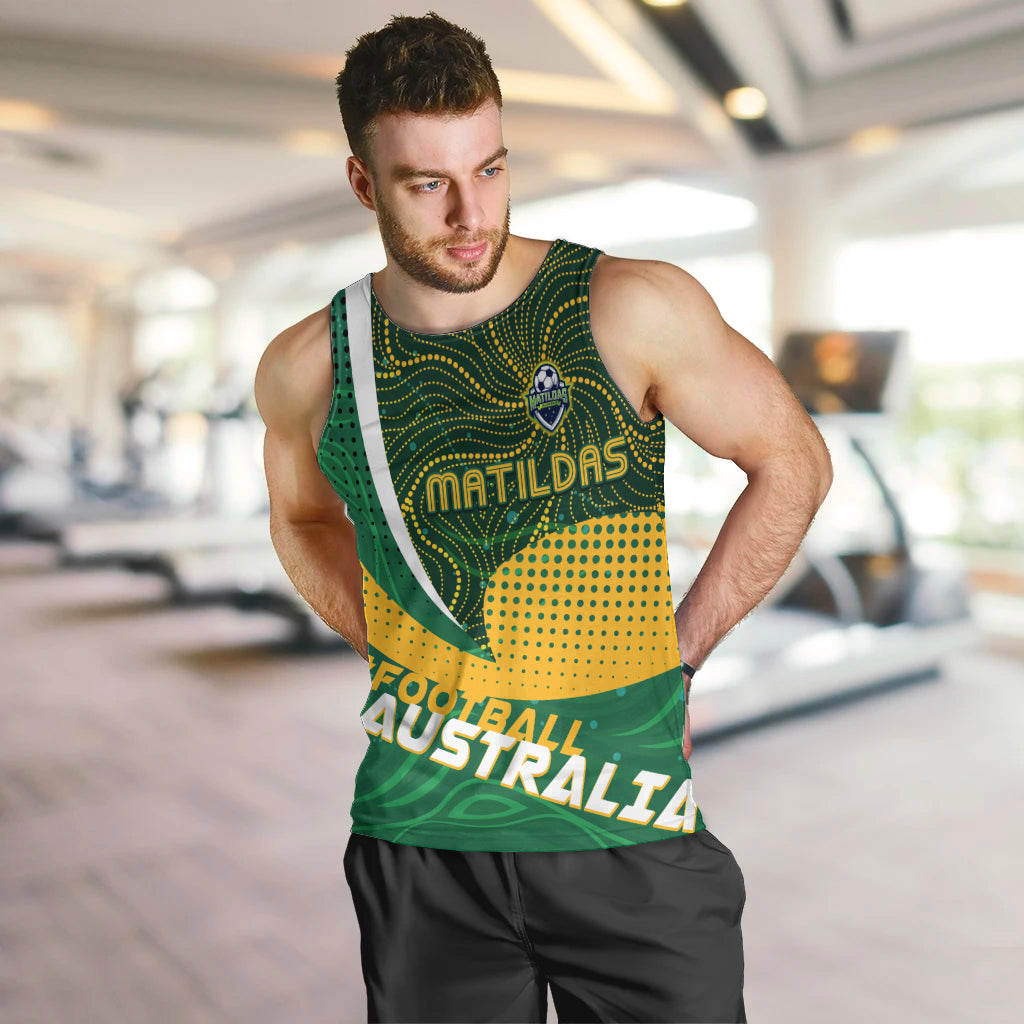 Personalised Matildas Australia Soccer Men Tank Top Aboriginal Dot Painting - Vibe Hoodie Shop