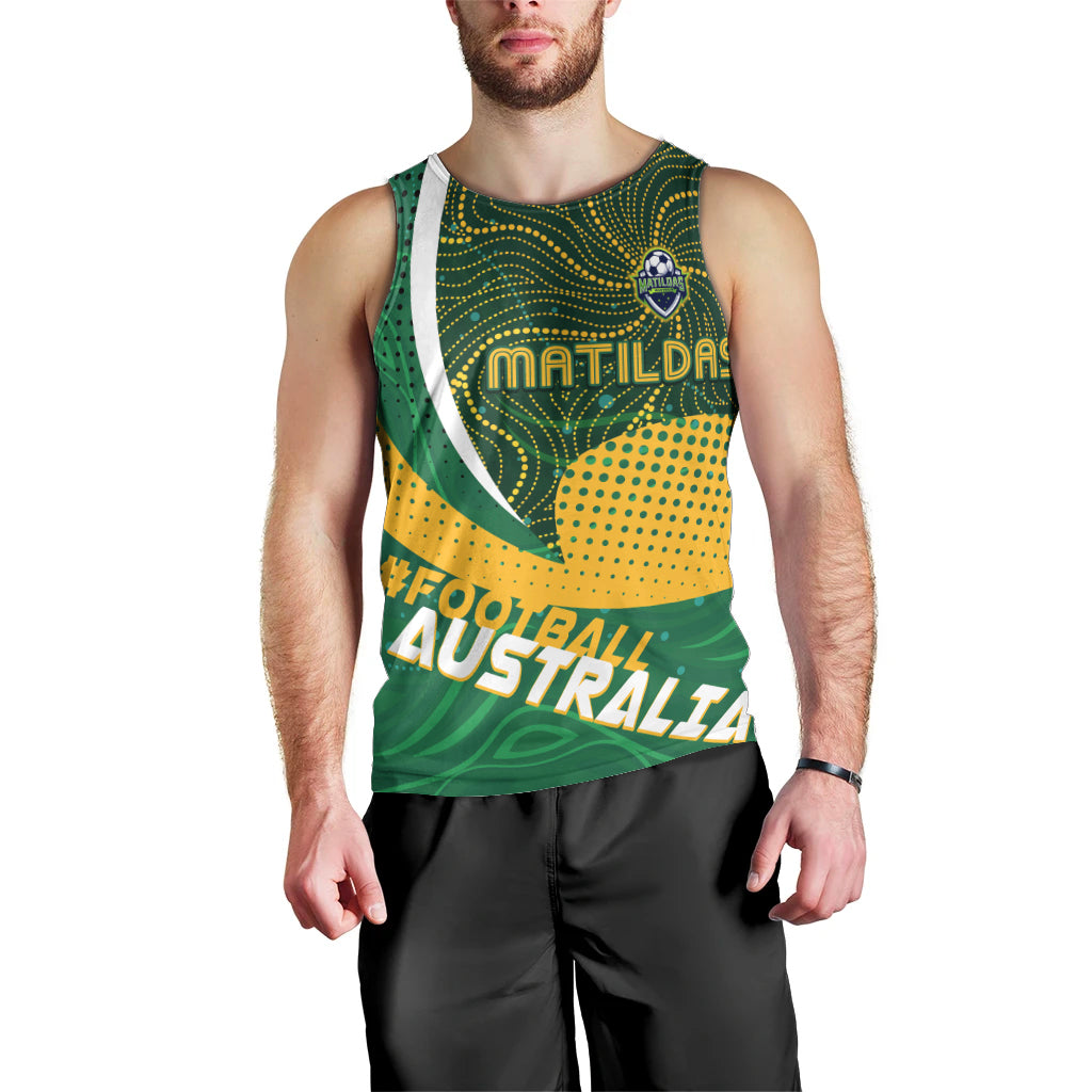 Personalised Matildas Australia Soccer Men Tank Top Aboriginal Dot Painting - Vibe Hoodie Shop