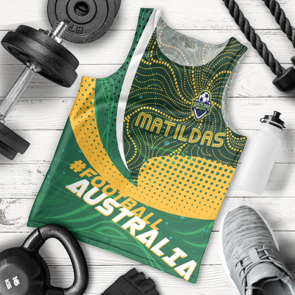 Personalised Matildas Australia Soccer Men Tank Top Aboriginal Dot Painting - Vibe Hoodie Shop