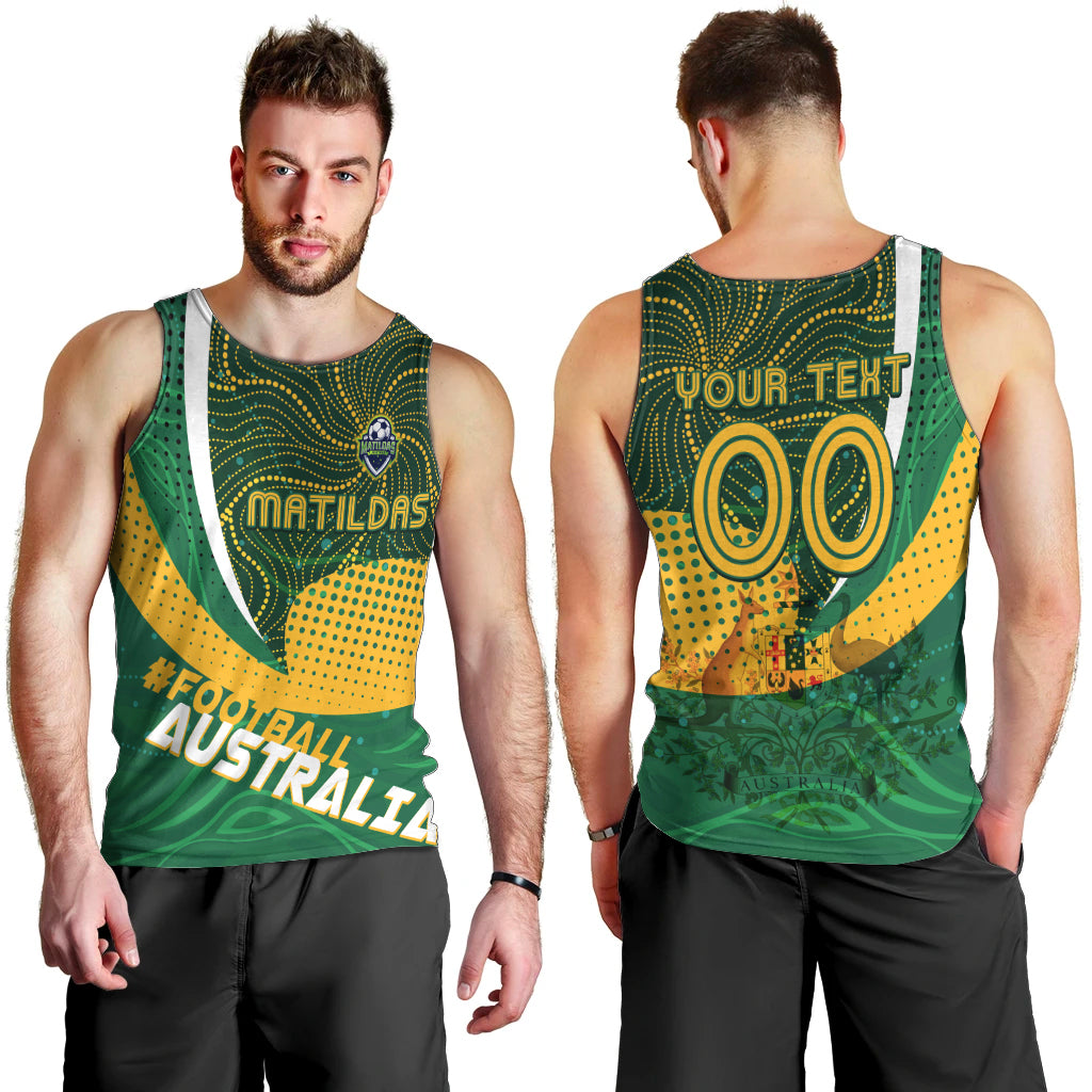 Personalised Matildas Australia Soccer Men Tank Top Aboriginal Dot Painting - Vibe Hoodie Shop