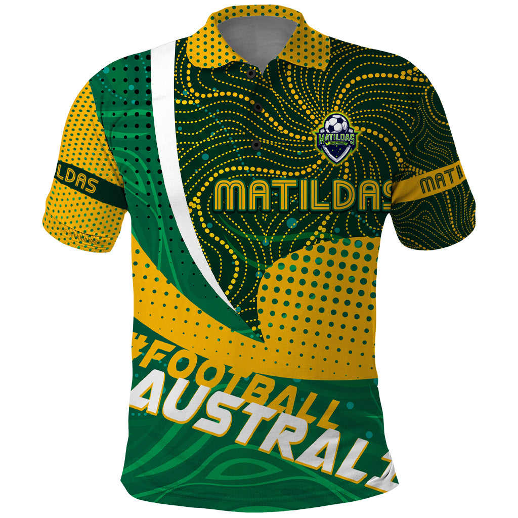 Personalised Matildas Australia Soccer Polo Shirt Aboriginal Dot Painting - Vibe Hoodie Shop