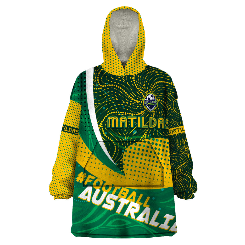 Personalised Matildas Australia Soccer Wearable Blanket Hoodie Aboriginal Dot Painting - Vibe Hoodie Shop