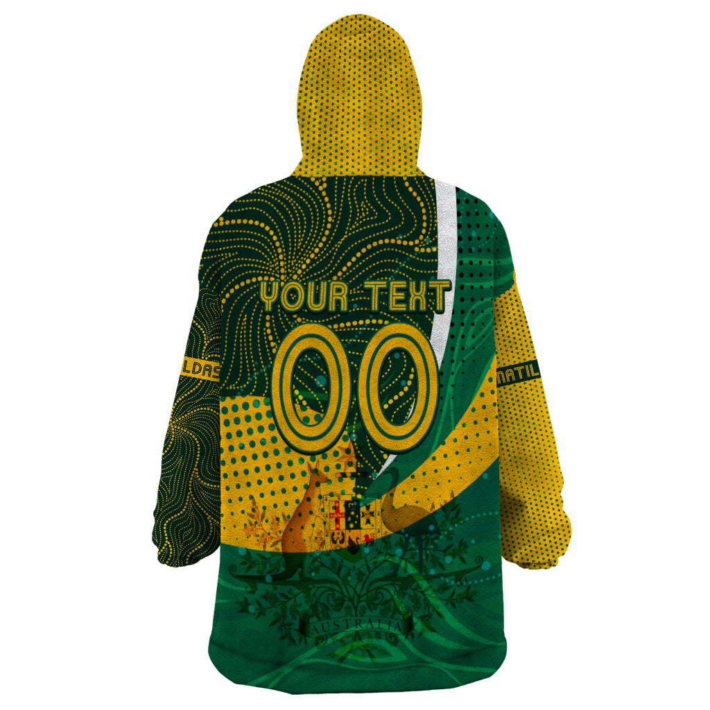 Personalised Matildas Australia Soccer Wearable Blanket Hoodie Aboriginal Dot Painting - Vibe Hoodie Shop