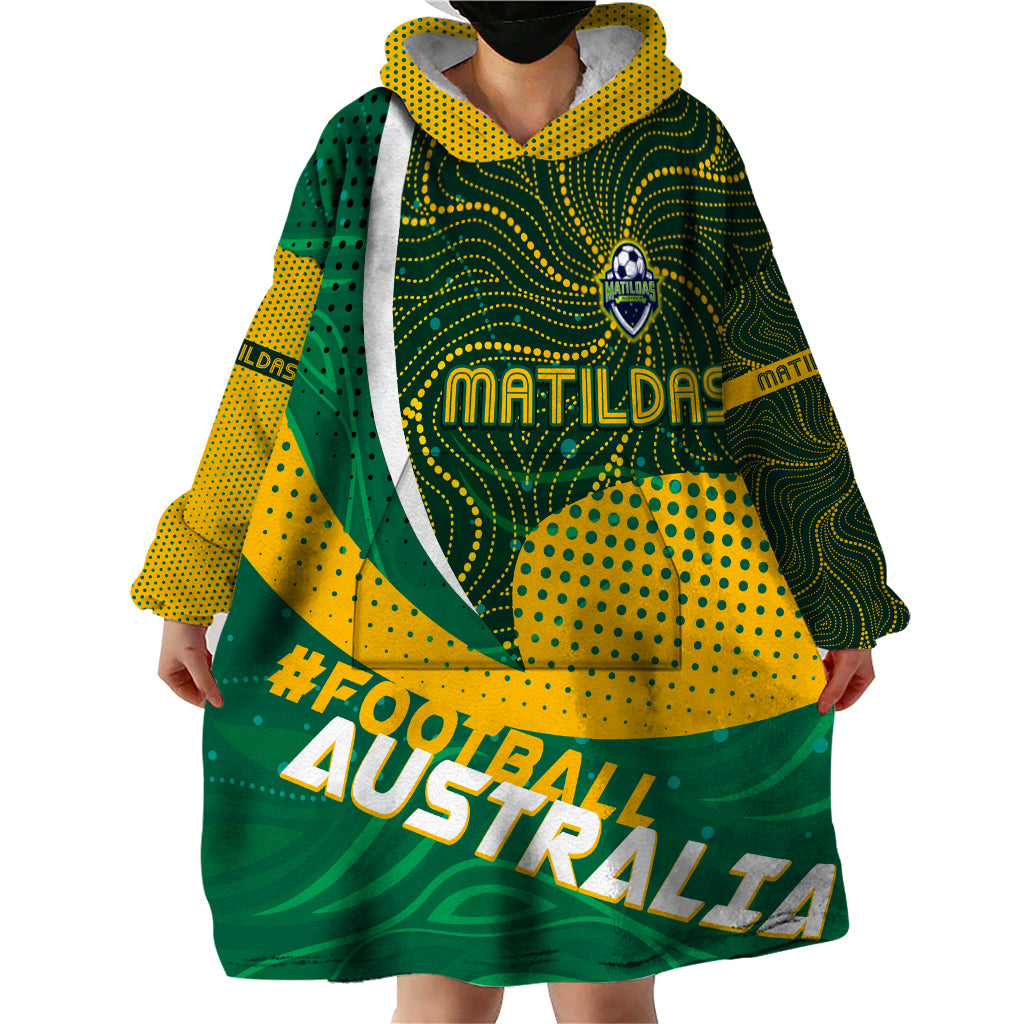 Personalised Matildas Australia Soccer Wearable Blanket Hoodie Aboriginal Dot Painting - Vibe Hoodie Shop